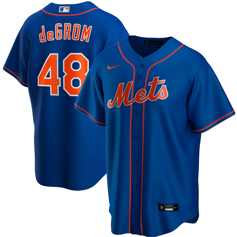 2020 MLB Men New York Mets 48 Jacob deGrom Nike Royal Alternate 2020 Replica Player Jersey 1